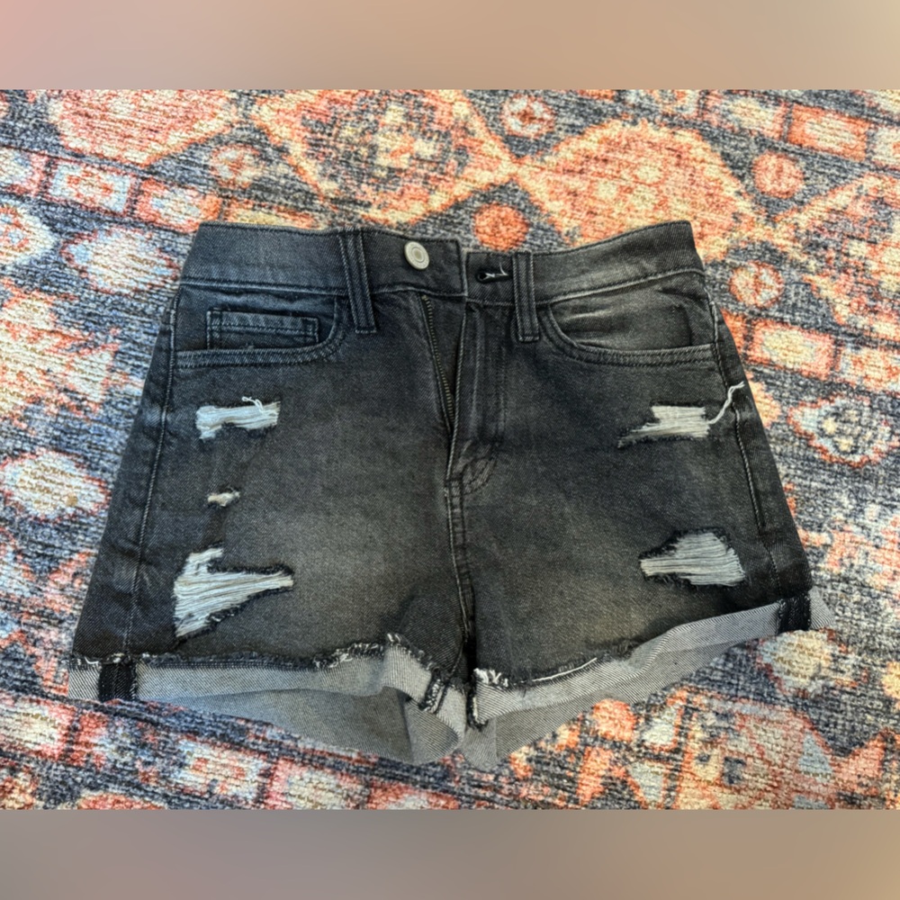 grey/black high rise ripped jeans short size 26